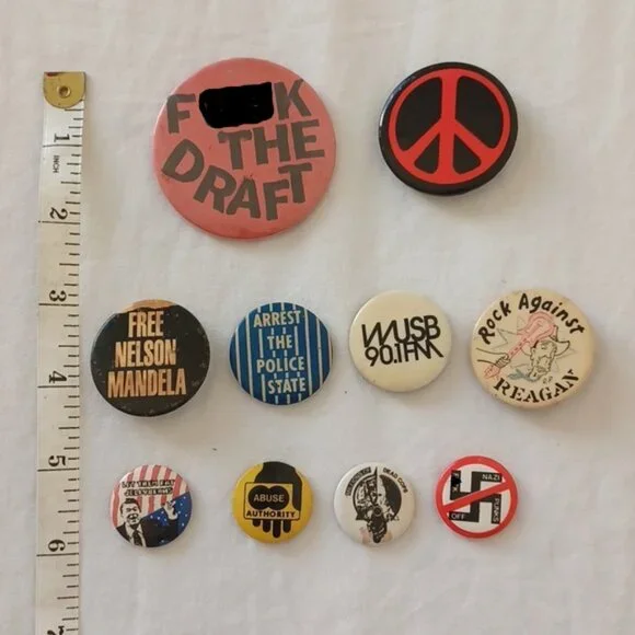 SET OF 10 Vintage 80s Political Punk Rock Pinback Buttons in Various Sizes - Picture 16 of 16